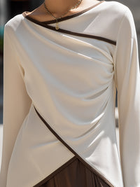 Asymmetrical Draped Top With Contrast Trim