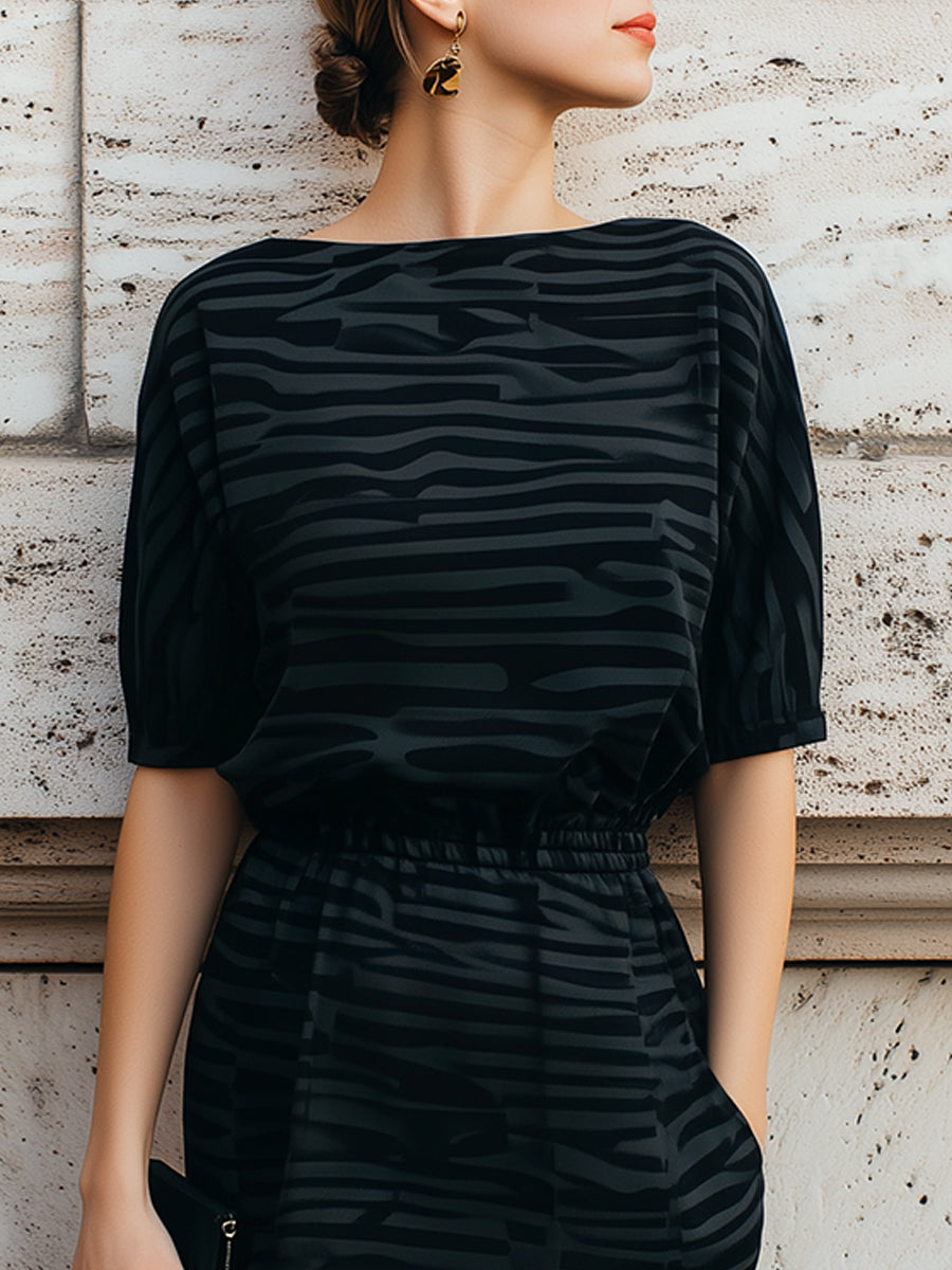 Short Sleeve Abstract Print Midi Dress