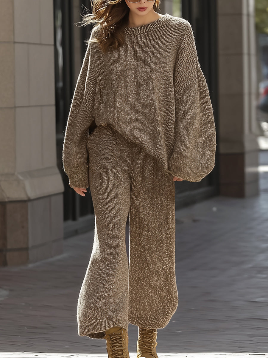 Oversized Knit Sweater And Wide-Leg Pants Set