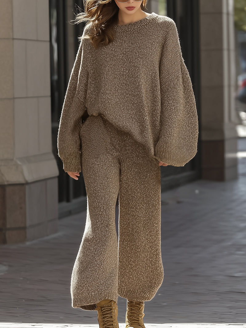 Oversized Knit Sweater And Wide-Leg Pants Set