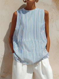 Striped Sleeveless Top & Relaxed Wide-Leg Pants Set