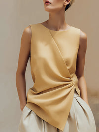 Elegant Asymmetrical Draped Sleeveless Blouse