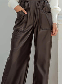 Chocolate Faux Leather Wide-Leg Overalls