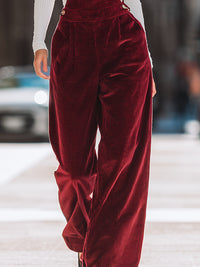 Burgundy Corduroy Overalls With White Off-Shoulder Top