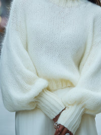 Ivory Fluffy Knit Turtleneck Sweater