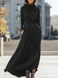 Elegant Black Draped Maxi Dress With Cowl Neck