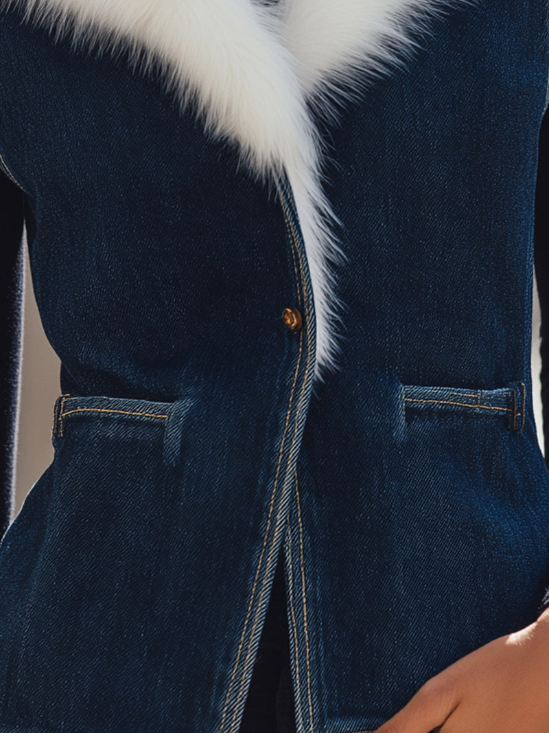 Denim Luxe Faux Fur Collar Vest