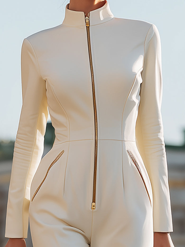 3D Turtleneck Zipper Jumpsuit