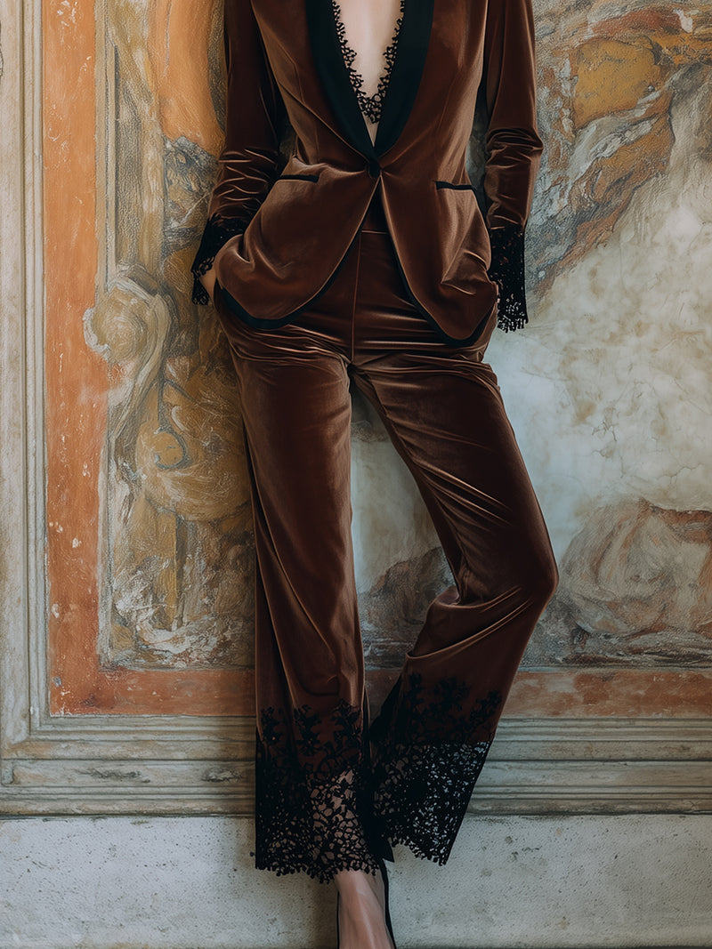 Velvet Tailored Suit With Lace Trim