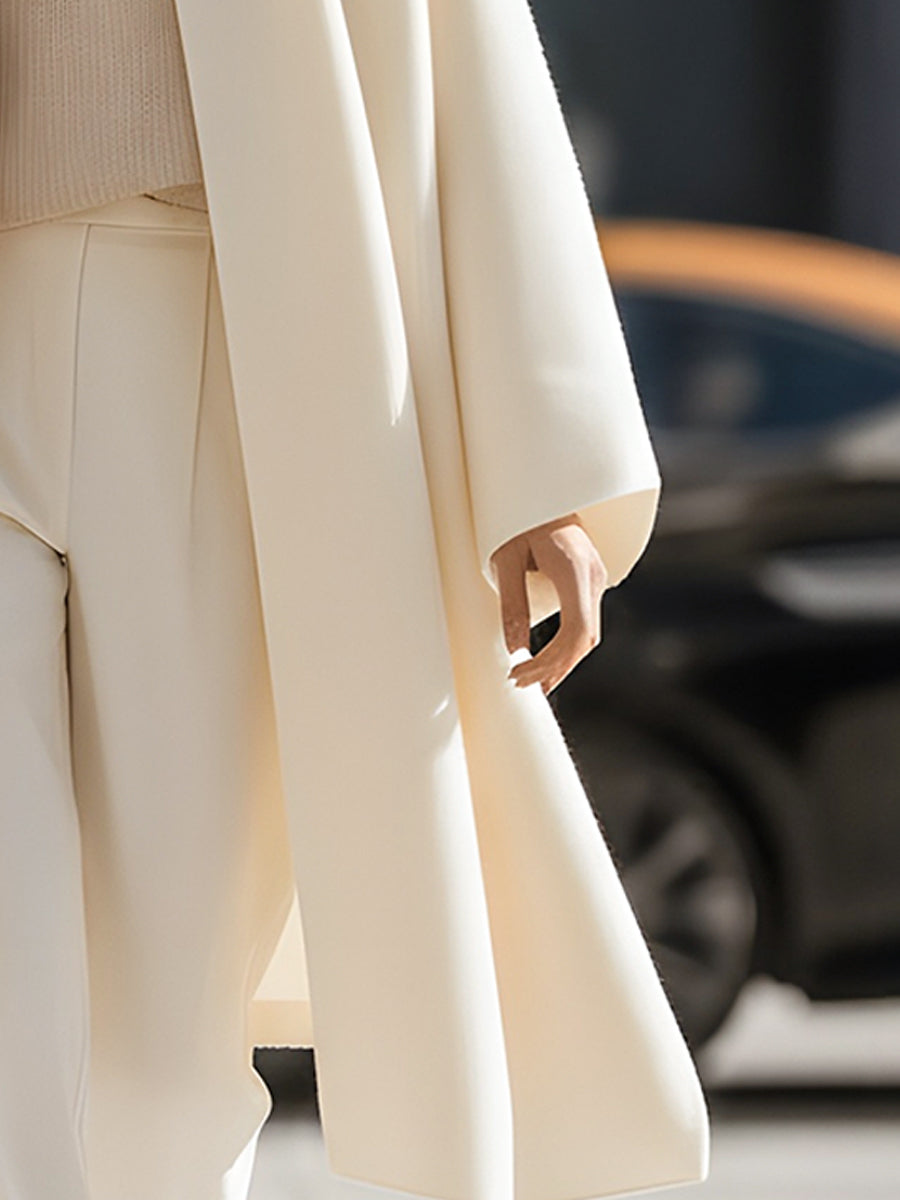 Ivory Draped Wool Cape Coat