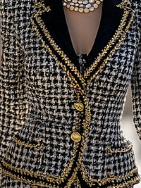 Baroque-Trimmed Houndstooth Tweed Blazer