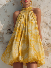 High-Neck Draped Balloon Mini Dress