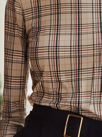 Plaid Turtleneck Long Sleeve Top