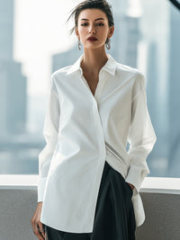 Classic Oversized Asymmetric Button-Down Shirt