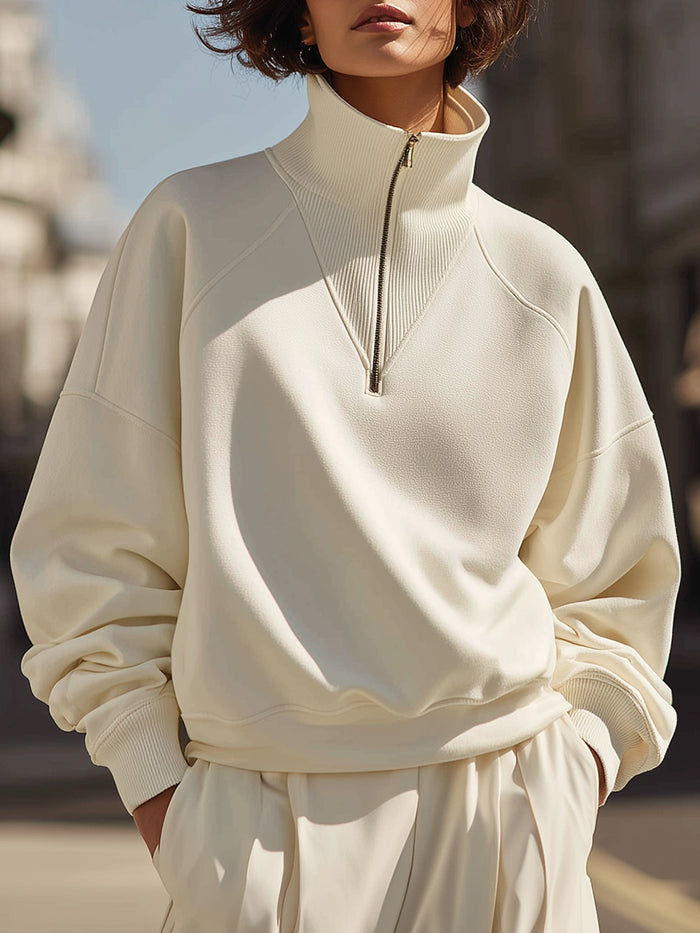 Half-Zip High-Neck Sweatshirt