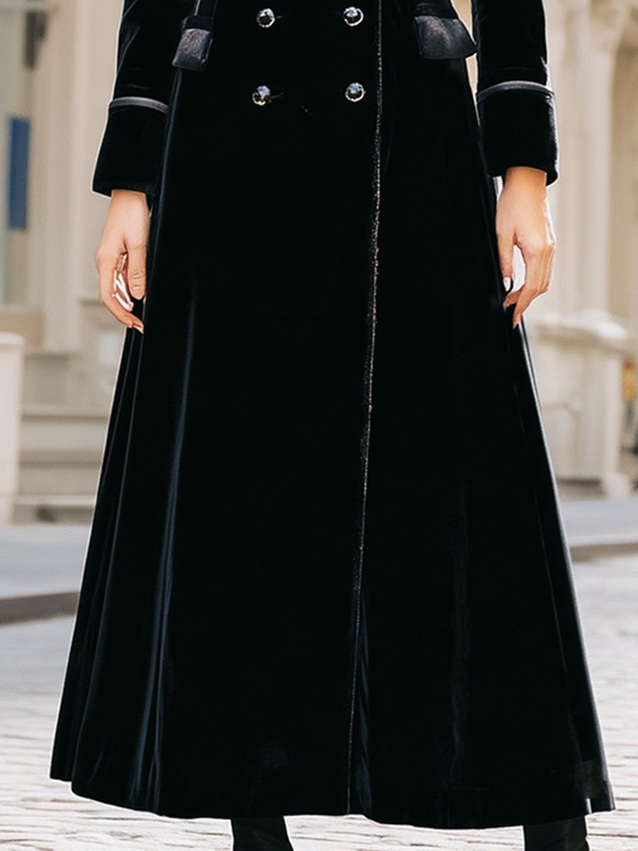 Velvet Double-Breasted Long Coat