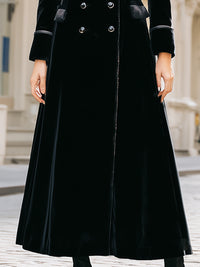 Velvet Double-Breasted Long Coat