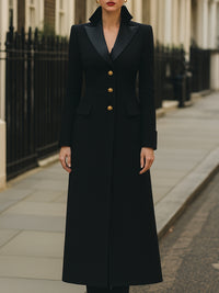 Black Tailored Maxi Coat With Satin Lapel