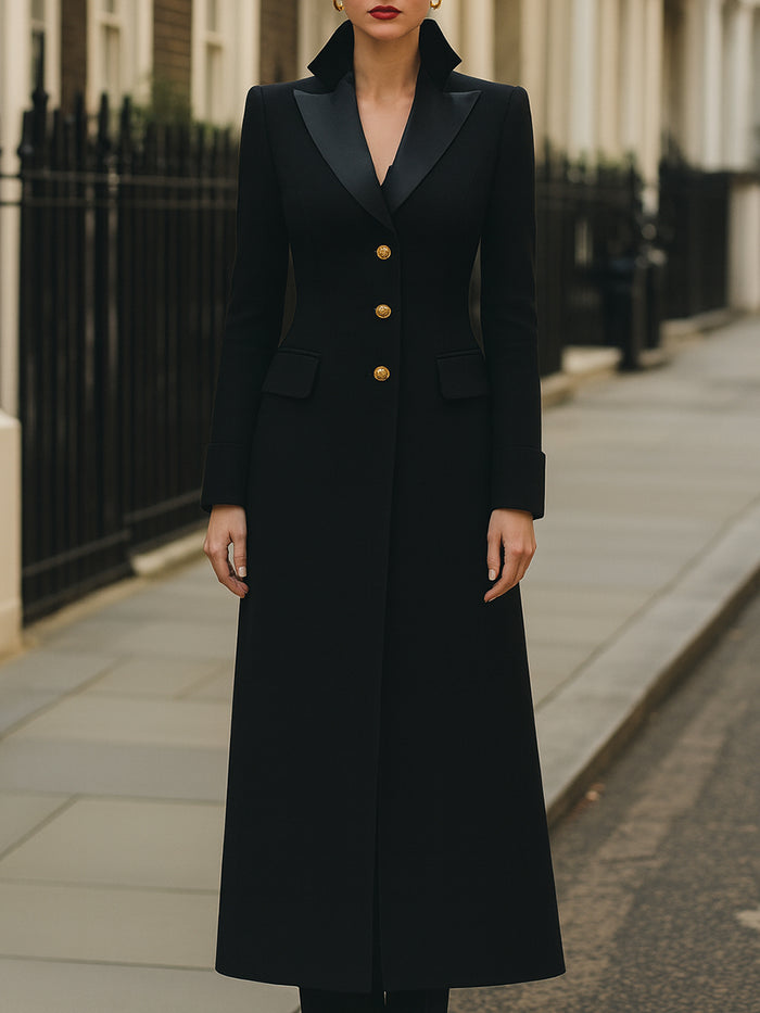Black Tailored Maxi Coat With Satin Lapel