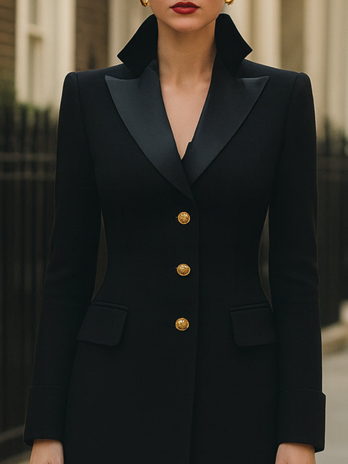 Black Tailored Maxi Coat With Satin Lapel