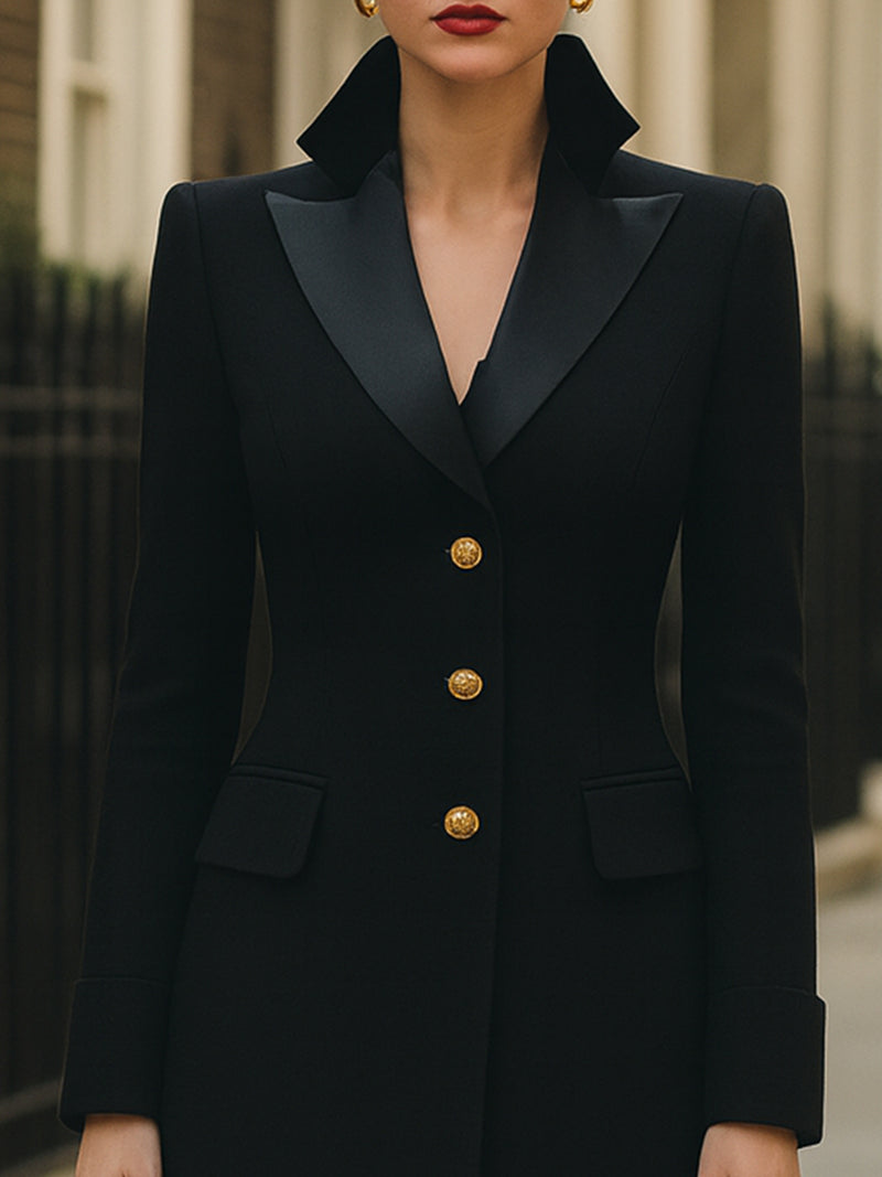 Black Tailored Maxi Coat With Satin Lapel