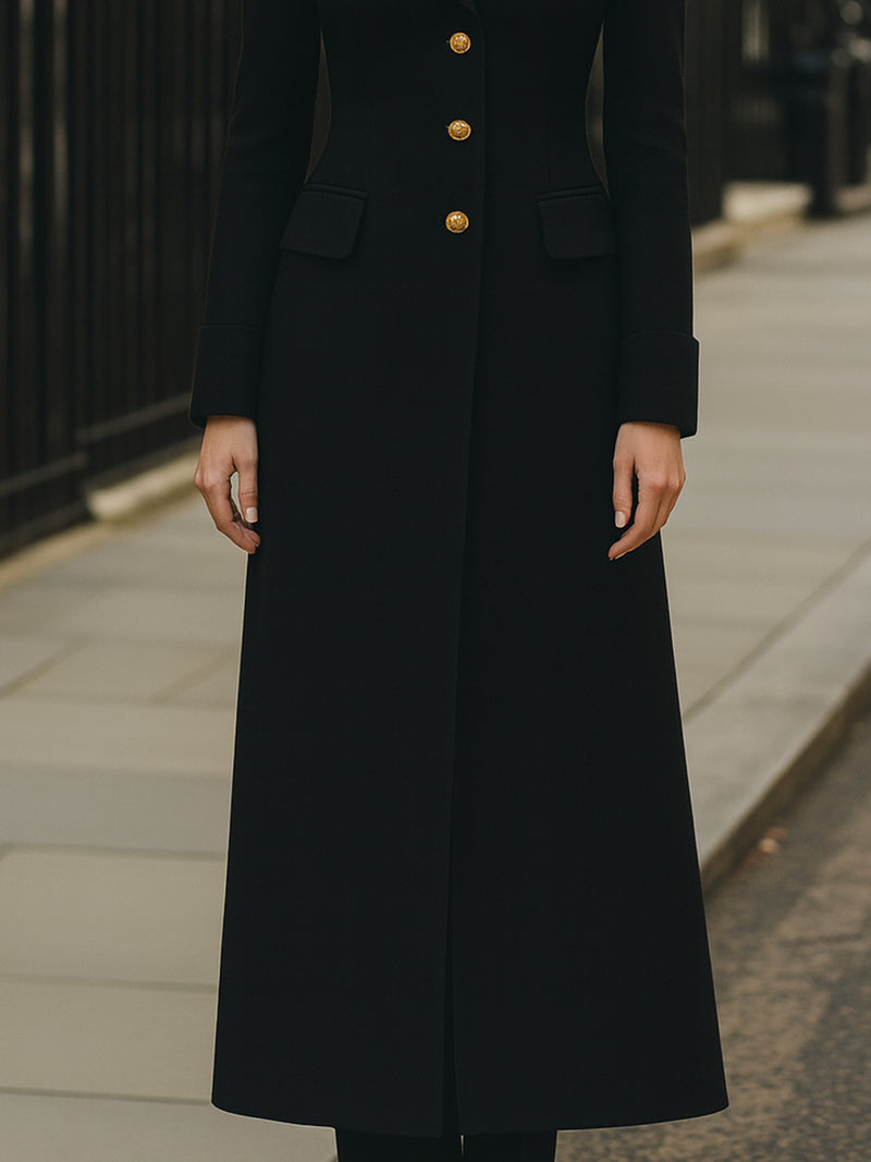 Black Tailored Maxi Coat With Satin Lapel