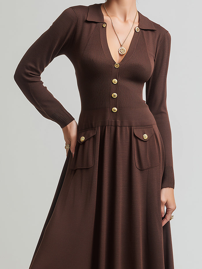 Knit Collared Button-Front Maxi Dress