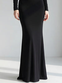 Black Sheer-Panel High-Neck Long Sleeve Evening Gown