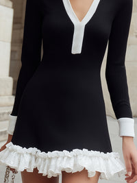 Black & White Contrast Knit Mini Dress