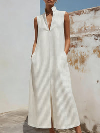 Women’s Minimalist Sleeveless V-Neck Dress With Pinstripes