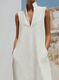 Women’s Minimalist Sleeveless V-Neck Dress With Pinstripes