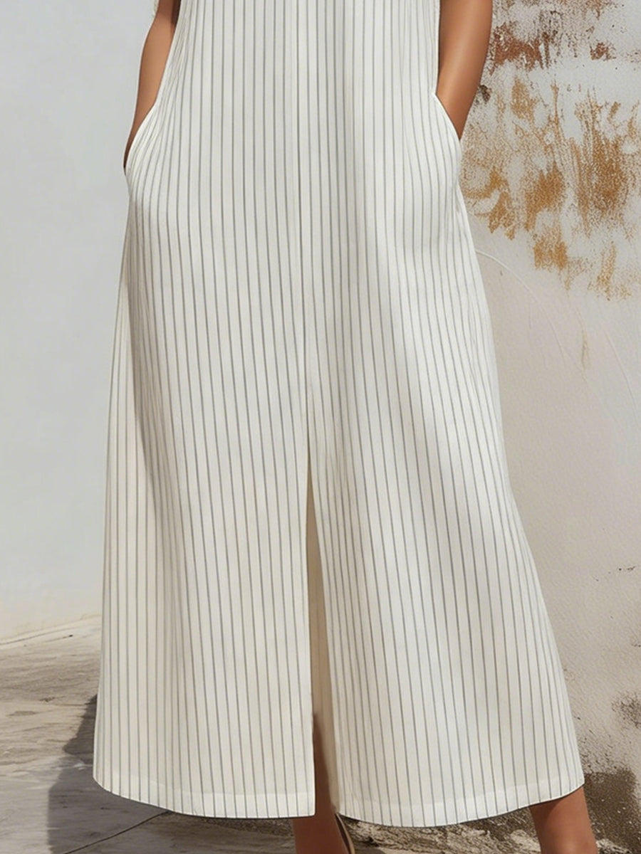 Women’s Minimalist Sleeveless V-Neck Dress With Pinstripes