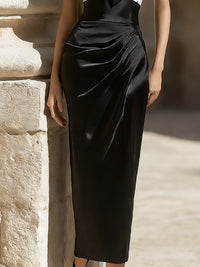 Polka Dot Off-Shoulder Contrast Waist Midi Dress