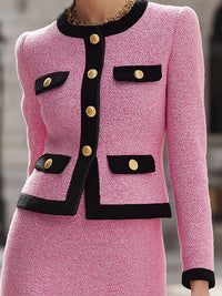 Weed Skirt Suit With Black Contrast Trim And Gold Buttons