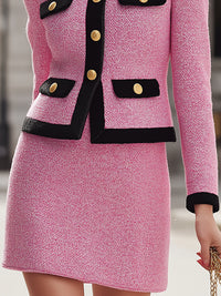Weed Skirt Suit With Black Contrast Trim And Gold Buttons