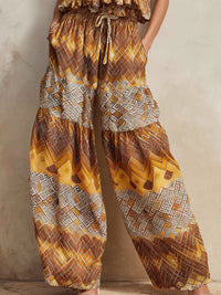 Bohemian Print Strapless Top & Wide-Leg Pants Two-Piece Set