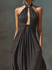 Halter-Neck Draped Maxi Dress