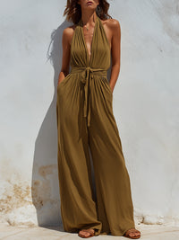 Halter-Neck Tie-Waist Wide-Leg Jumpsuit