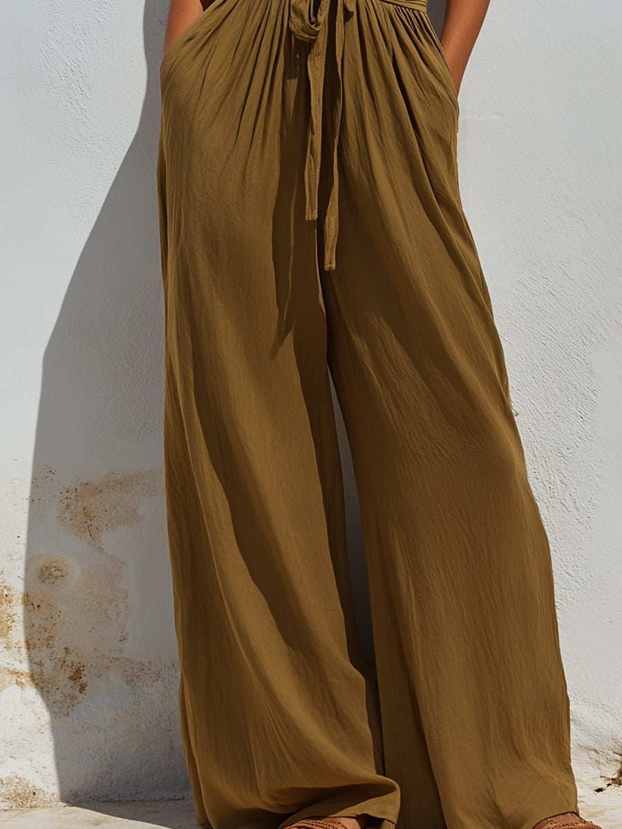 Halter-Neck Tie-Waist Wide-Leg Jumpsuit