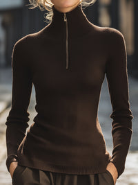Ribbed Half-Zip Turtleneck Sweater