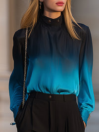 Ombre Satin High-Neck Blouse