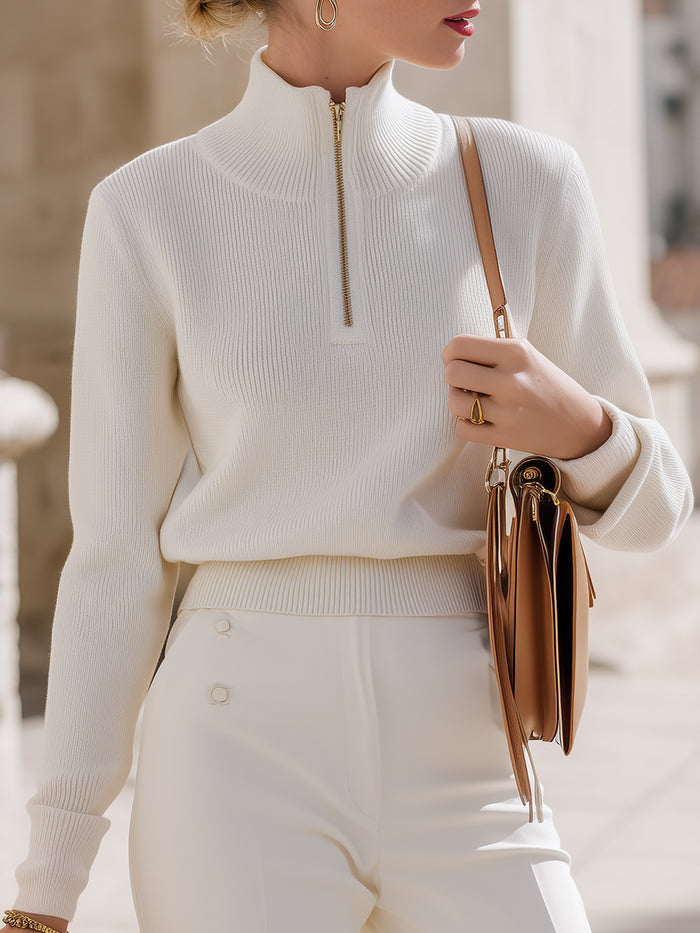 Ribbed Half-Zip Knit Sweater