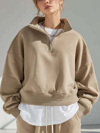 Khaki Half-Zip Oversized Sweatshirt