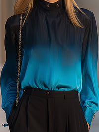 Ombre Satin High-Neck Blouse