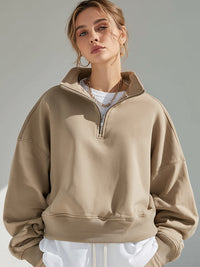 Khaki Half-Zip Oversized Sweatshirt