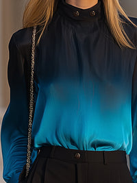 Ombre Satin High-Neck Blouse