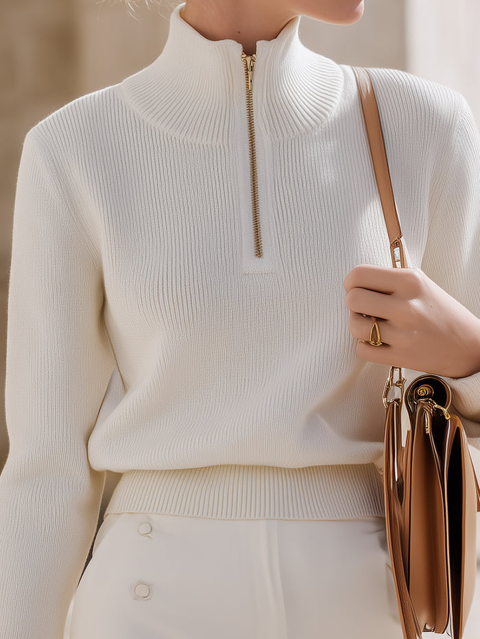 Ribbed Half-Zip Knit Sweater