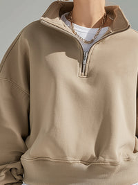 Khaki Half-Zip Oversized Sweatshirt