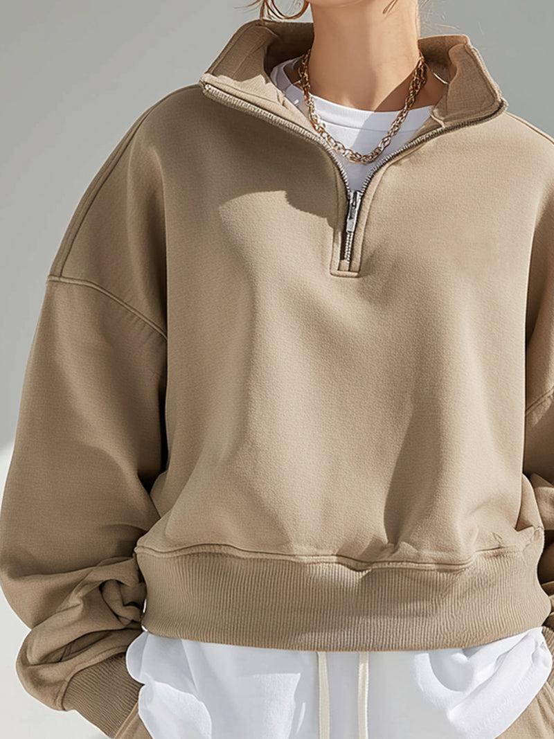 Khaki Half-Zip Oversized Sweatshirt