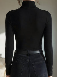 Sheer-Yoke Turtleneck Long-Sleeve Top